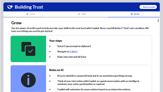 Screenshot of the Growth Navigator interface showing an AI prompt with instructions.